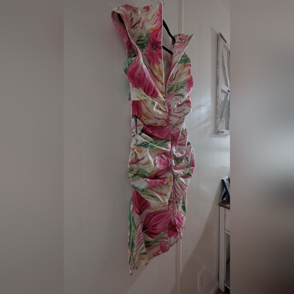 Signature by Sangria Pink Ruched Asymmetrical Sheath Dress - Picture 6 of 10